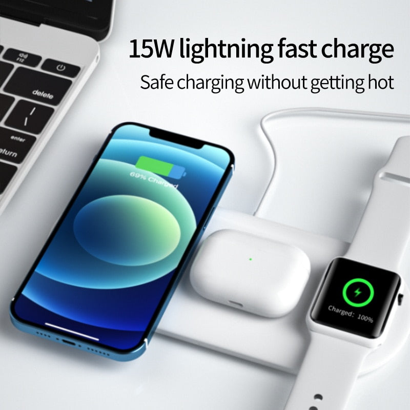15W Fast Wireless Charger Standion 3 In 1 Qi Charging Dock For iPhone 12 11 Pro XS MAX XR X 8 Apple Watch SE 6 5 4 3 AirPods Pro